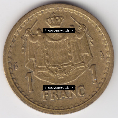 Münzen Monaco / Mu̍negu Eurovorläufer, Umlaufmünze vor Euroeinführung 1945-1945, 1 Fr, Franc, Franken, Louis II Prince de... Sammlung