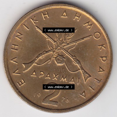 Münzen Griechenland Eurovorläufer, Umlaufmünze vor Euroeinführung 1976, 2 Apaxmai, Drachmen. Vorderseite einer Münze aus... Sammlung