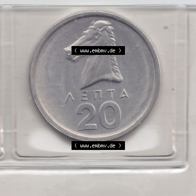 Münzen Griechenland Eurovorläufer, Umlaufmünze vor Euroeinführung 1976 , 20 Lepta. Vorderseite einer Münze aus Griechenland... Sammlung