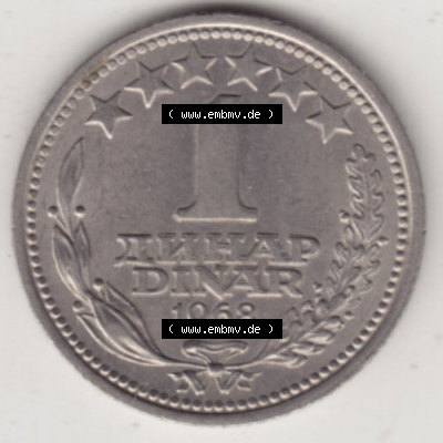 Münzen Jugoslawien (Land wurde 2003 aufgelöst), Umlaufmünze 1968-1968, 1 Dinar 1968 (2) Sammlung