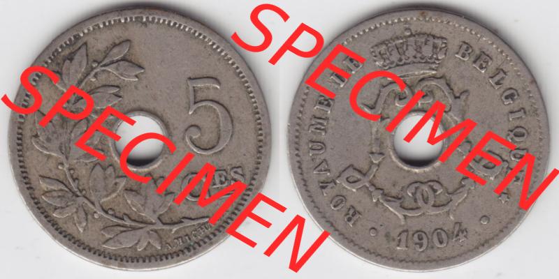 Münzen Belgien Eurovorläufer, Umlaufmünze vor Euroeinführung 1904-1907, 5 Ces, Centimes Koninkrijk Belgie (3) Sammlung