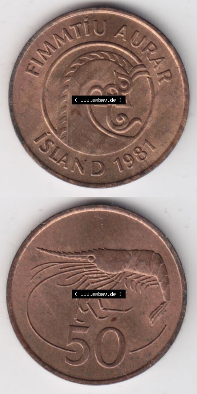 Münzen Island Eurovorläufer, Umlaufmünze vor Euroeinführung 1981-1981 50 Aurar 1981 (4) Sammlung