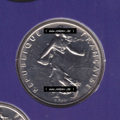 Münzen Frankreich Eurovorläufer, Umlaufmünze vor Euroeinführung 2000, 1 Francs. Rückseite einer Münze aus Europa als Digitales... Sammlung