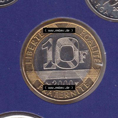 Münzen Frankreich Eurovorläufer, Umlaufmünze vor Euroeinführung 2000, 10 Francs. Vorderseite einer Münze aus Europa als Digitales Bild / Bildmaterial zum... Sammlung