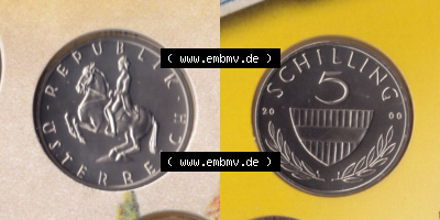 Münzen Österreich / Austria Eurovorläufer, Umlaufmünze vor Euroeinführung 1968-2001, 5 Schilling 2000 (3) Sammlung