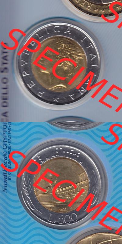 Münzen Italien / Italia Eurovorläufer, Umlaufmünze vor Euroeinführung 1982-2001, 500 Lira-Lire Unedles Metall 2001 (4) Sammlung
