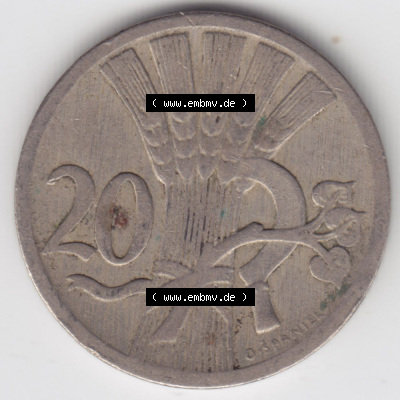 Münzen Tschechoslowakei (Land wurde 1992 aufgelöst), Umlaufmünze 1921-1938, 20 h, Haleru, Heller 1926 (2) Sammlung