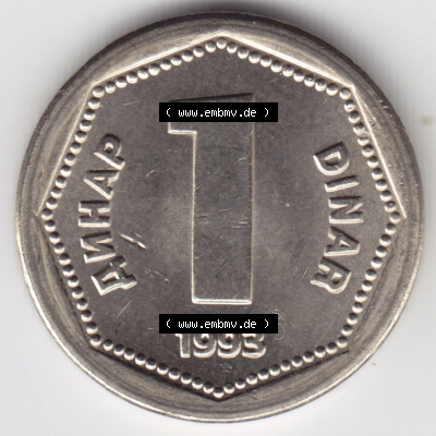 Münzen Jugoslawien (Land wurde 2003 aufgelöst), Umlaufmünze 1993-1993, 1 Dinar (1) Sammlung