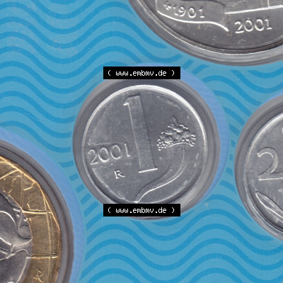 Münzen Italien / Italia Eurovorläufer, Umlaufmünze vor Euroeinführung 1951-2001, 1 Lira-Lire Münze mit Waage 2001 (2) Sammlung