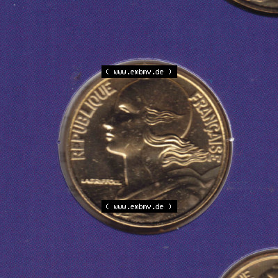 Münzen Frankreich Eurovorläufer, Umlaufmünze vor Euroeinführung 2000, 10 Centimes. Rückseite einer Münze aus Europa als... Sammlung