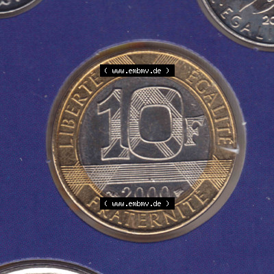 Münzen Frankreich Eurovorläufer, Umlaufmünze vor Euroeinführung 2000, 10 Francs. Vorderseite einer Münze aus Europa als Digitales... Sammlung