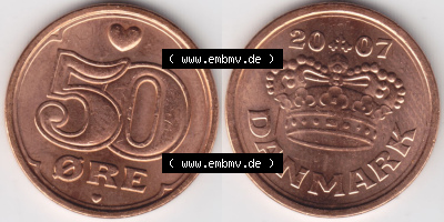 Münzen Dänemark / Danmark Eurovorläufer, Umlaufmünze vor Euroeinführung 2007, 50 Öre (3) Sammlung