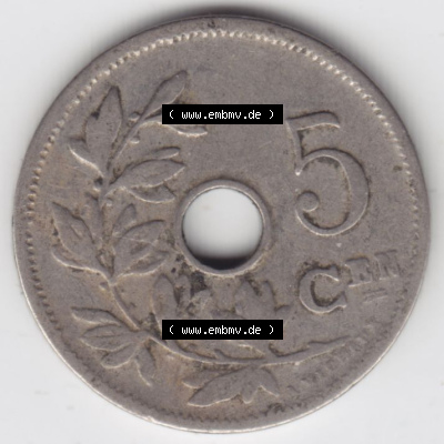 Münzen Belgien Eurovorläufer, Umlaufmünze vor Euroeinführung 1904-1907, 5 Cen, Centimes Koninkrijk Belgie. Rückseite einer... Sammlung