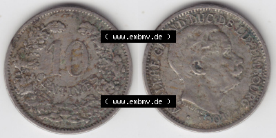 Münzen Luxemburg / Lëtzebuerg Eurovorläufer, Umlaufmünze vor Euroeinführung 1901-1901, 10 Centimes (3) Sammlung