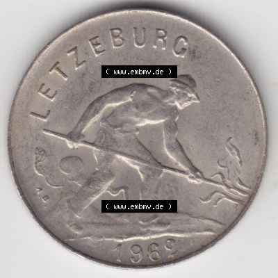 Münzen Luxemburg / Lëtzebuerg Eurovorläufer, Umlaufmünze vor Euroeinführung 1952-1964, 1 F, Franc, Franken 1962 I. (2) Sammlung