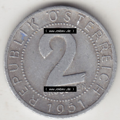 Münzen Österreich / Austria Eurovorläufer, Umlaufmünze vor Euroeinführung 1950-1994, 2 Groschen 1951 (2) Sammlung