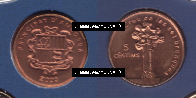 Münzen Andorra Eurovorläufer, Umlaufmünze vor Euroeinführung 2003, 5 Centims, Siebeneckiges Kreuz (3) Sammlung