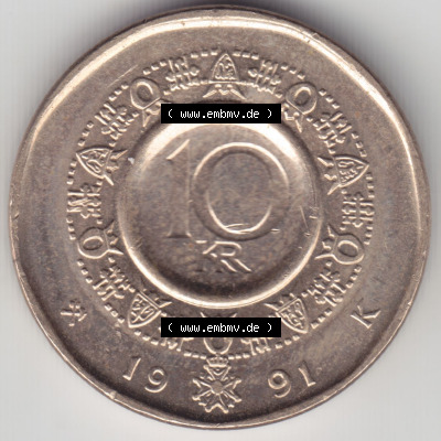 Münzen Norwegen / Norway Eurovorläufer, Umlaufmünze vor Euroeinführung 1983-1991, 10 Kronen 1991 (2) Sammlung