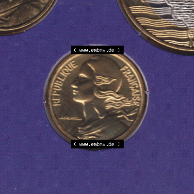 Münzen Frankreich Eurovorläufer, Umlaufmünze vor Euroeinführung 2000, 5 Centimes. Rückseite einer Münze aus Europa als Digitales... Sammlung