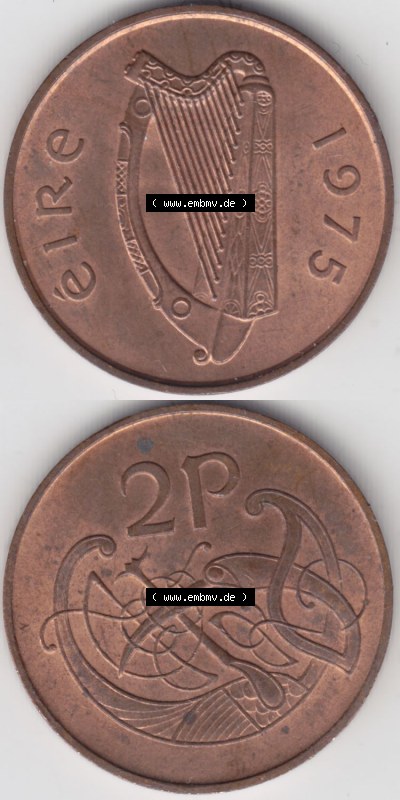 Münzen Irland Eurovorläufer, Umlaufmünze vor Euroeinführung 1971-1988, 2 Pence 1975 (4) Sammlung