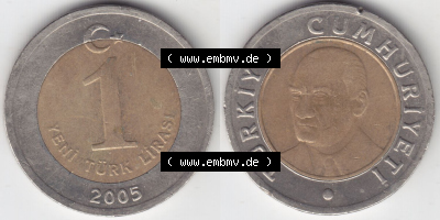 Münzen Türkei / Türkiye Eurovorläufer, Umlaufmünze vor Euroeinführung 2005-2008, 1 YENI Lira (3) Sammlung
