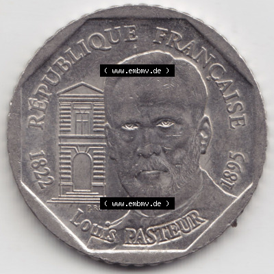Münzen Frankreich Eurovorläufer, Umlaufmünze vor Euroeinführung 1995-1995, 2 France Louis Rasteur. Rückseite einer Münze... Sammlung