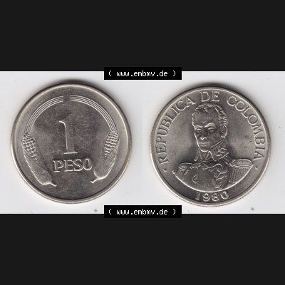 Münzen aus Amerika Kolumbien / Columbia Umlaufmünze 1980, 1 Peso (3) Sammlung