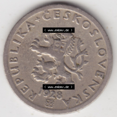 Münzen Tschechoslowakei (Land wurde 1992 aufgelöst), Umlaufmünze 1921-1938, 20 Heller1928 (1) Sammlung