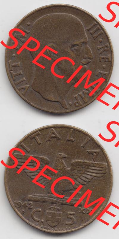 Münzen Italien / Italia Eurovorläufer, Umlaufmünze vor Euroeinführung 1939-1943, 5 Centesimi 1942 (4) Sammlung