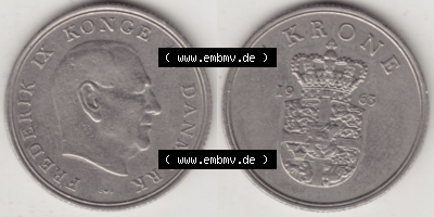 Münzen Dänemark / Danmark Eurovorläufer, Umlaufmünze vor Euroeinführung 1960-1972, 1 Krone 1963 (3) Sammlung