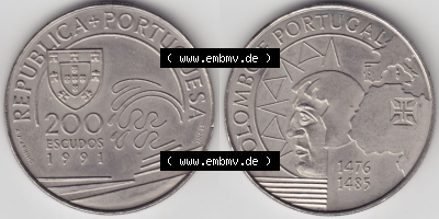 Münzen Portugal Eurovorläufer, Sondermünze vor Euroeinführung 1991-1991, 200 Escudos, Colombo E Portugal 1476-1485 (3) Sammlung