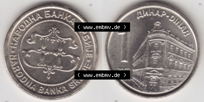 Münzen Serbien Eurovorläufer, Umlaufmünze vor Euroeinführung 2003-2004, 1 Dinar (3) Sammlung