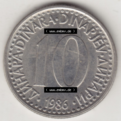 Münzen Jugoslawien (Land wurde 2003 aufgelöst), Umlaufmünze 1982-1988, 10 Dinar 1986 (2) Sammlung