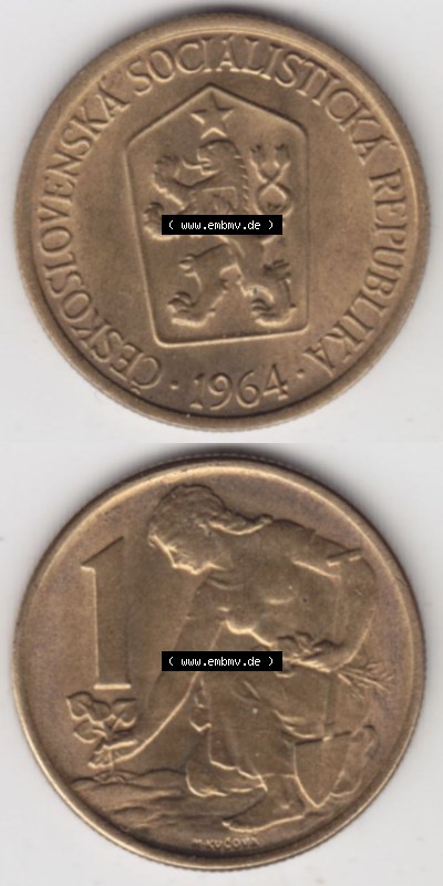 Münzen Tschechoslowakei (Land wurde 1992 aufgelöst), Umlaufmünze 1961-1990, 1 Kcs, Koruna, Krone 1964 (4) Sammlung