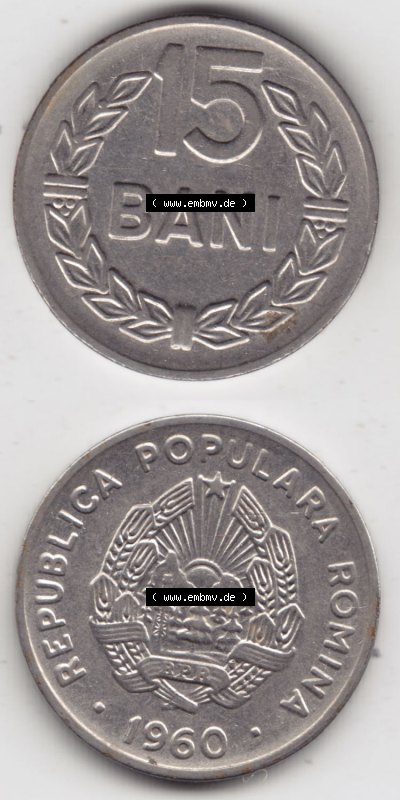 Münzen Rumänien / România Eurovorläufer, Umlaufmünze vor Euroeinführung 1960-1960, 15 Bani Kursmünze (4) Sammlung