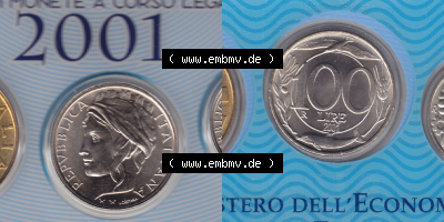 Münzen Italien / Italia Eurovorläufer, Umlaufmünze vor Euroeinführung 1993-2001, 100 Lira-Lire Vor Euro 2001 (3) Sammlung