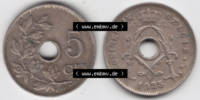 Münzen Belgien Eurovorläufer, Umlaufmünze vor Euroeinführung 1910-1931, 5 Cen, Centimes Koninkrijk Belgie (3) Sammlung