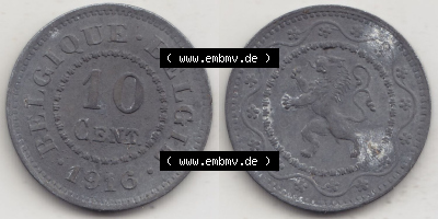 Münzen Belgien Eurovorläufer, Umlaufmünze vor Euroeinführung 1915-1917, 10 Centimes 1916 Belgique - Belgie (3) Sammlung