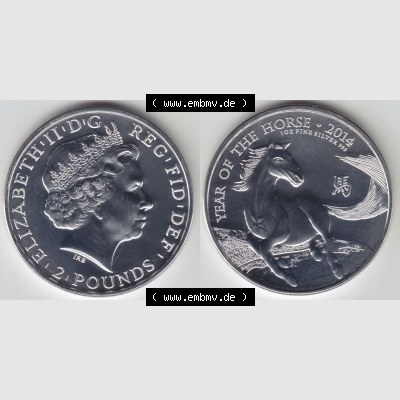 Münzen Großbritannien Eurovorläufer, Umlaufmünze vor Euroeinführung 2014-2014, 2 Pfund - Pounds Lunar Pferd Silber-Münze (3) Sammlung