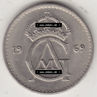 Münzen Schweden / Sverige Eurovorläufer, Umlaufmünze vor Euroeinführung 1962-1973, 25 Öre 1969 (1) Sammlung