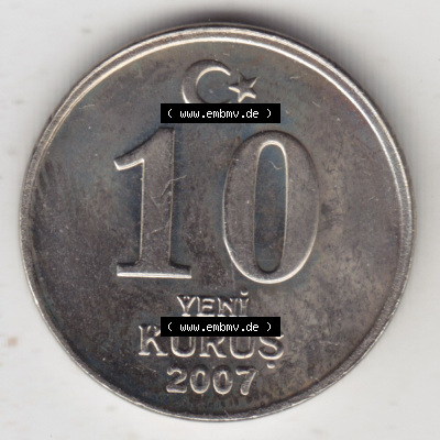 Münzen Türkei / Türkiye Eurovorläufer, Umlaufmünze vor Euroeinführung 2005-2008, 10 Yeni Neue Kurus (1) Sammlung