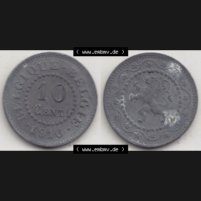 Münzen Belgien Eurovorläufer, Umlaufmünze vor Euroeinführung 1915-1917, 10 Centimes 1916 Belgique - Belgie (3) Sammlung