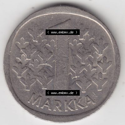 Münzen Finnland / SUOMI Eurovorläufer, Umlaufmünze vor Euroeinführung 1969-1993, 1 Markka. Vorderseite einer Münze aus Finnland SUOMI in Europa als Digitales... Sammlung