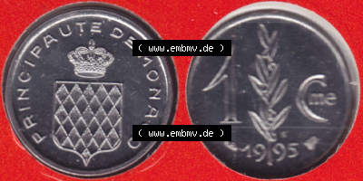 Münzen Monaco / Mu̍negu Eurovorläufer, Umlaufmünze vor Euroeinführung 1976-1995, Centime 1995 (3) Sammlung