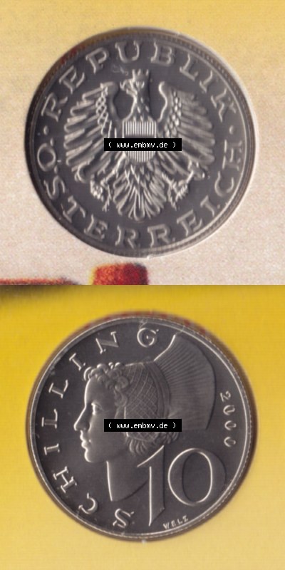 Münzen Österreich / Austria Eurovorläufer, Umlaufmünze vor Euroeinführung 1974-2001, 10 Schilling 2000 (4) Sammlung