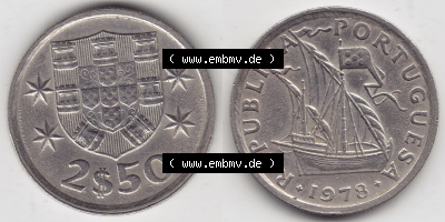 Münzen Portugal Eurovorläufer, Umlaufmünze vor Euroeinführung 1963-1985, 2,50 Escudos 1978 (3) Sammlung