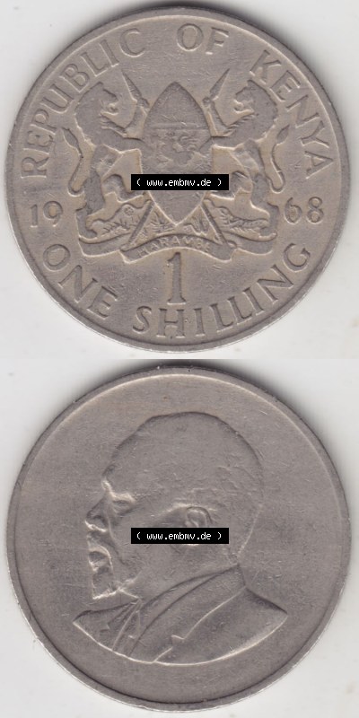 Münzen aus Afrika Kenia / Kenya Umlaufmünze 1966-1968, 1 One Shilling, Schilling 1968 (4) Sammlung