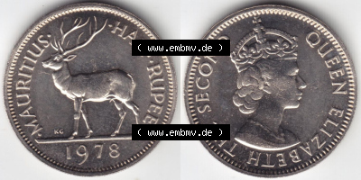 Münzen aus Afrika Mauritius Umlaufmünze 1965-1978, 0,50 Halbe Rupie 1978 (3) Sammlung