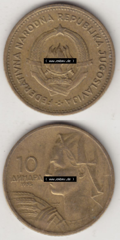 Münzen Jugoslawien (Land wurde 2003 aufgelöst), Umlaufmünze 1955-1955, 10 Dinar 1955 (4) Sammlung