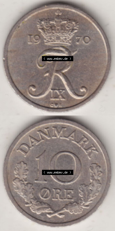 Münzen Dänemark / Danmark Eurovorläufer, Umlaufmünze vor Euroeinführung 1960-1972, 10 Öre 1970 (Stück 2) (4) Sammlung